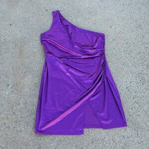 Fashion Nova 2X Purple Ruched One Shoulder Mini Dress Bodycon Slit